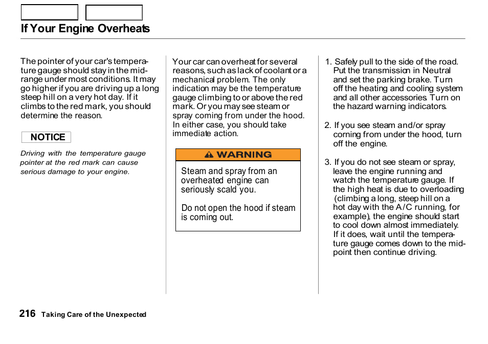 If your engine overheats | HONDA 2000 Insight  - Owner's Manual User Manual | Page 219 / 262