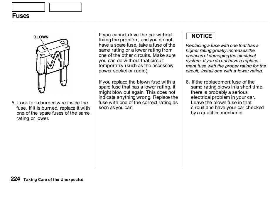 Fuses | HONDA 2000 Insight  - Owner's Manual User Manual | Page 227 / 262