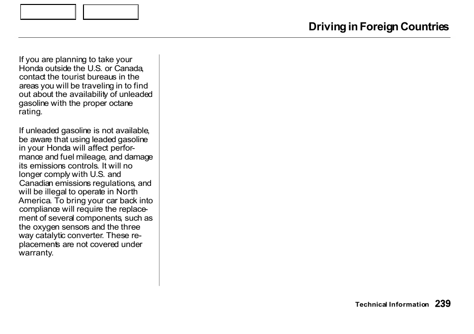 Driving in foreign countries | HONDA 2000 Insight  - Owner's Manual User Manual | Page 242 / 262