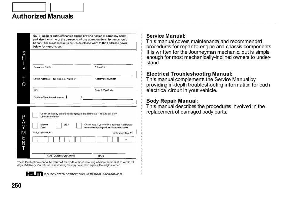 Authorized manuals | HONDA 2000 Insight  - Owner's Manual User Manual | Page 253 / 262