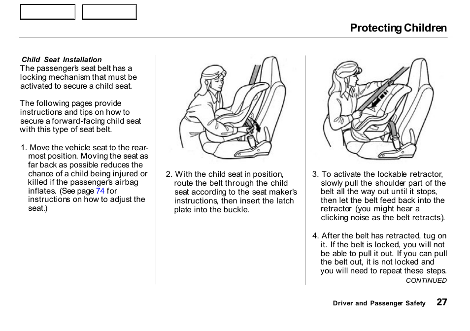 Protecting children | HONDA 2000 Insight  - Owner's Manual User Manual | Page 30 / 262