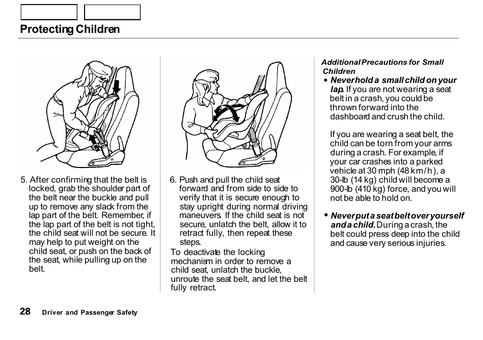 Protecting children | HONDA 2000 Insight  - Owner's Manual User Manual | Page 31 / 262