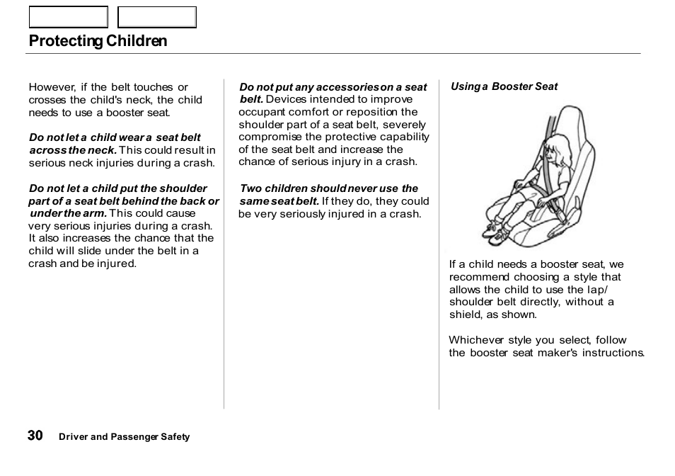 Protecting children | HONDA 2000 Insight  - Owner's Manual User Manual | Page 33 / 262