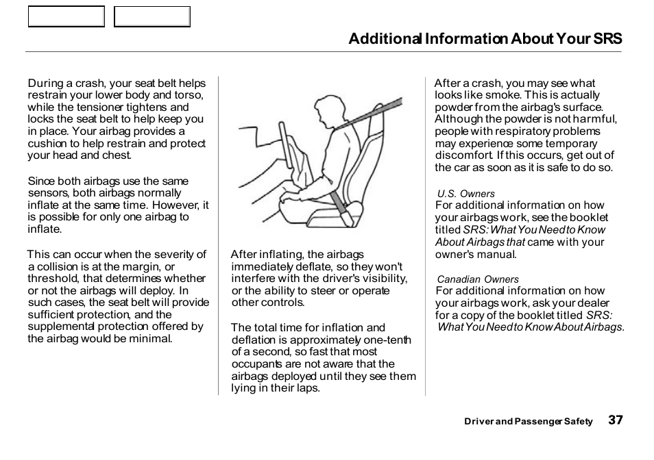 Additional information about your srs | HONDA 2000 Insight  - Owner's Manual User Manual | Page 40 / 262