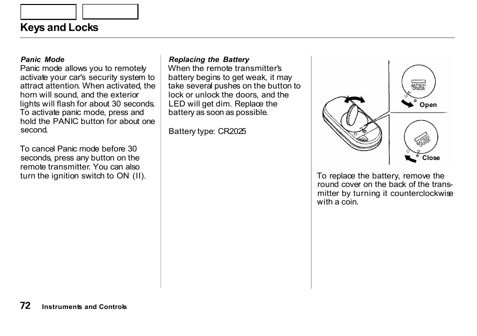 Keys and locks | HONDA 2000 Insight  - Owner's Manual User Manual | Page 75 / 262