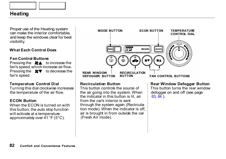 Heating, Button | HONDA 2000 Insight  - Owner's Manual User Manual | Page 85 / 262