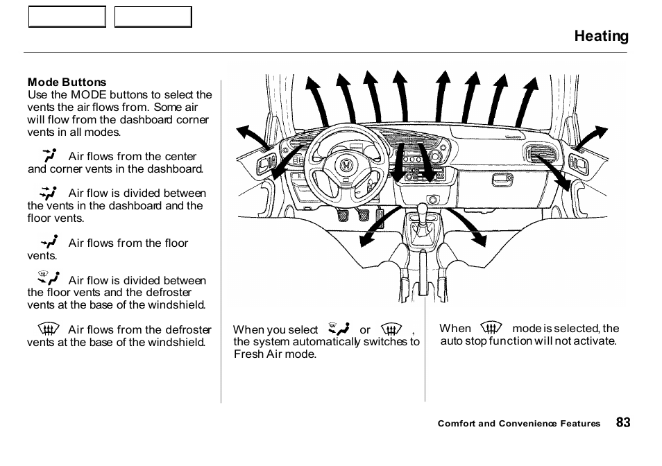 Buttons, Heating | HONDA 2000 Insight  - Owner's Manual User Manual | Page 86 / 262