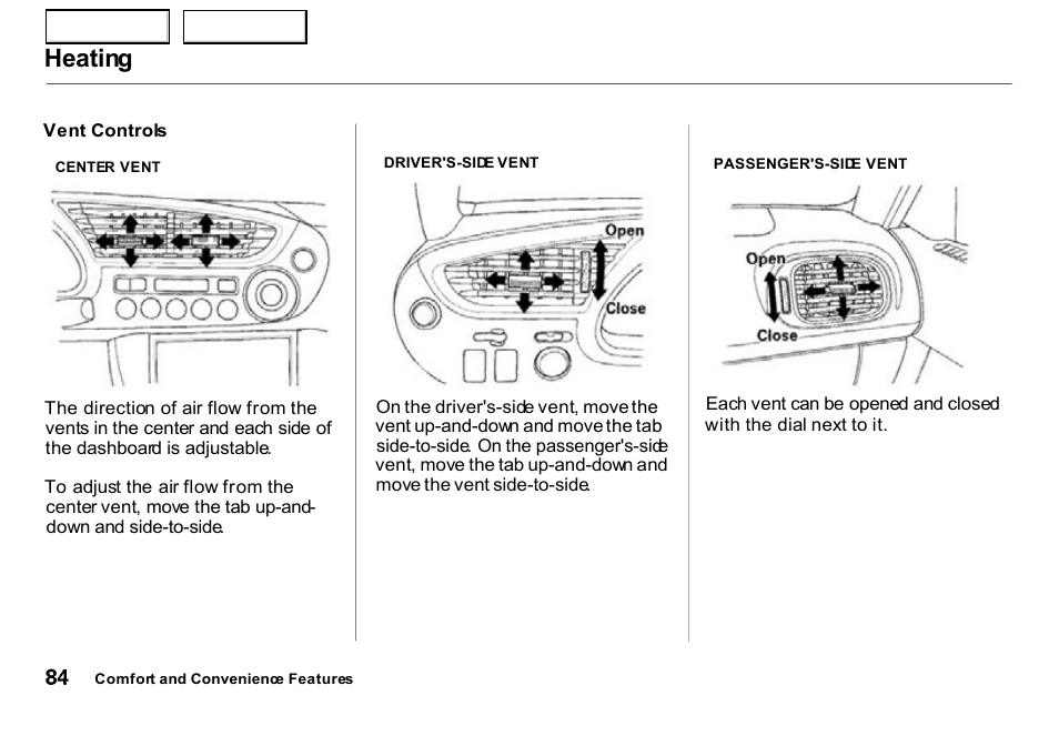 Heating | HONDA 2000 Insight  - Owner's Manual User Manual | Page 87 / 262