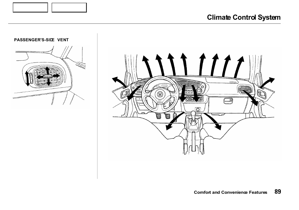 Climate control system | HONDA 2000 Insight  - Owner's Manual User Manual | Page 92 / 262