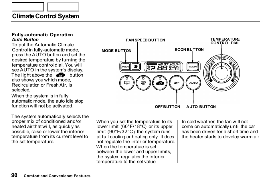 Climate control system | HONDA 2000 Insight  - Owner's Manual User Manual | Page 93 / 262
