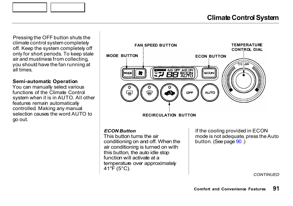 Climate control system | HONDA 2000 Insight  - Owner's Manual User Manual | Page 94 / 262