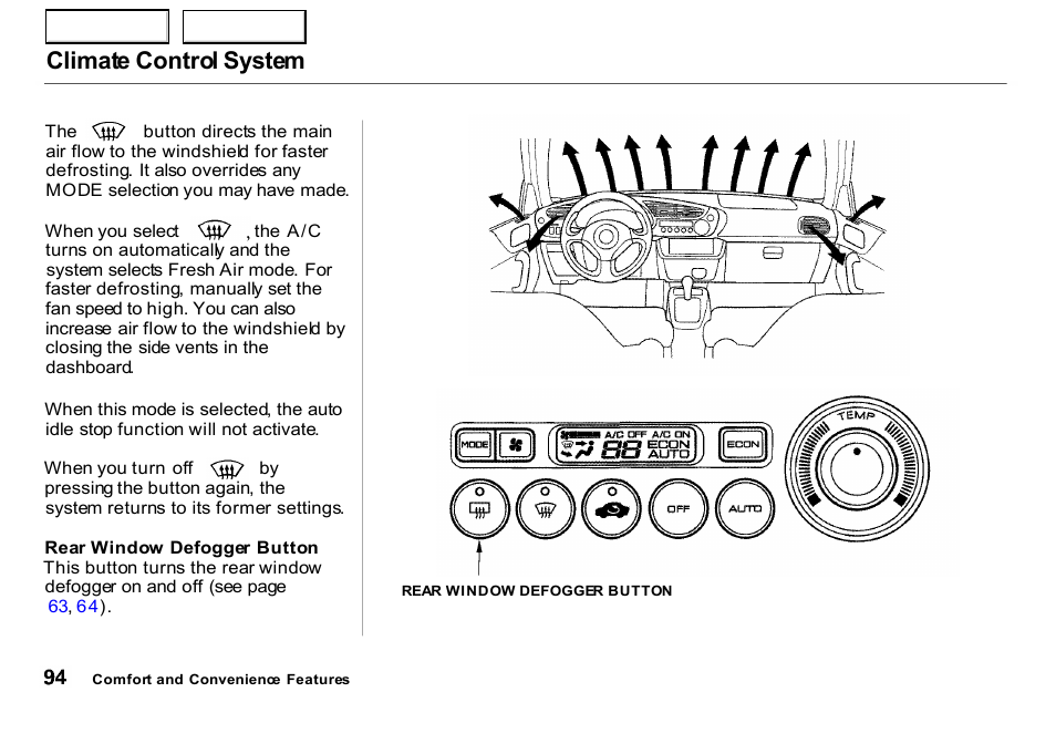 Climate control system | HONDA 2000 Insight  - Owner's Manual User Manual | Page 97 / 262