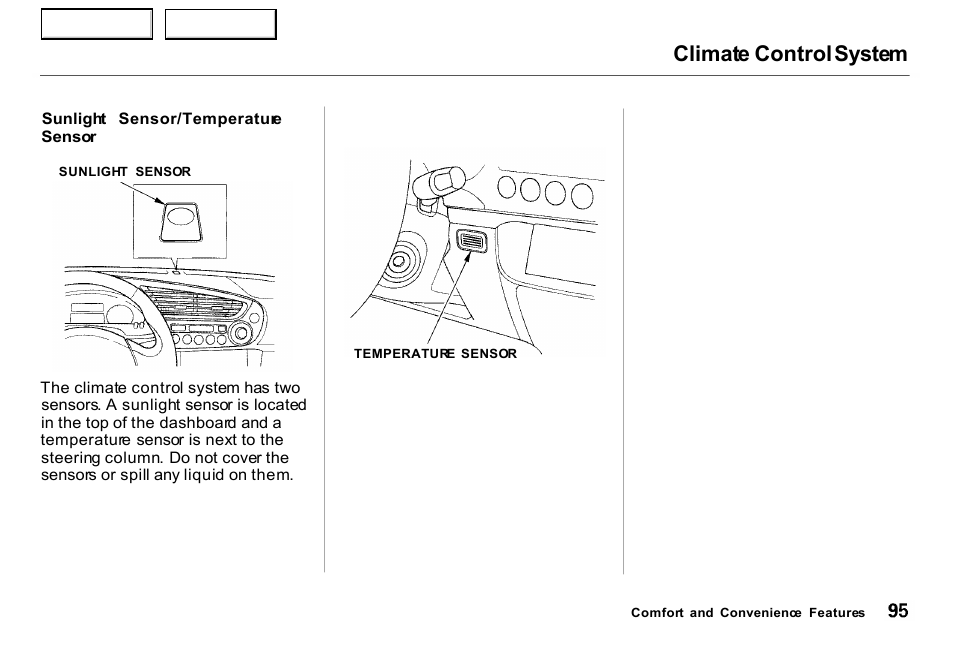 Climate control system | HONDA 2000 Insight  - Owner's Manual User Manual | Page 98 / 262