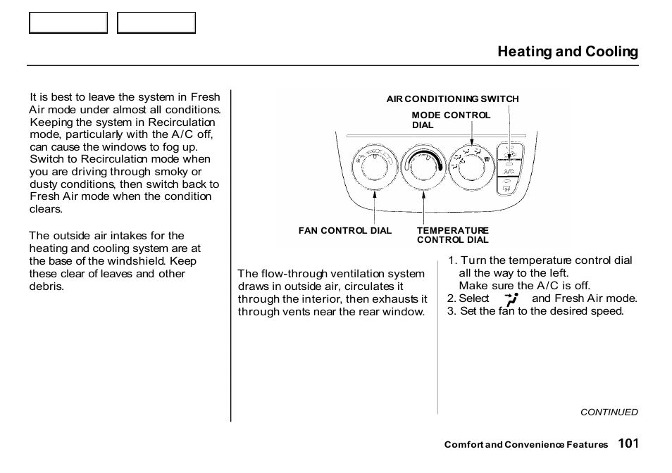 Heating and cooling | HONDA 2000 CR-V - Owner's Manual User Manual | Page 105 / 322