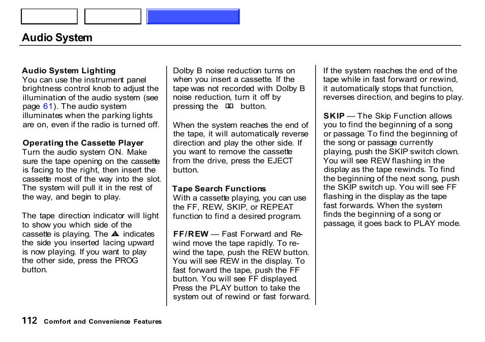 Audio system | HONDA 2000 CR-V - Owner's Manual User Manual | Page 116 / 322