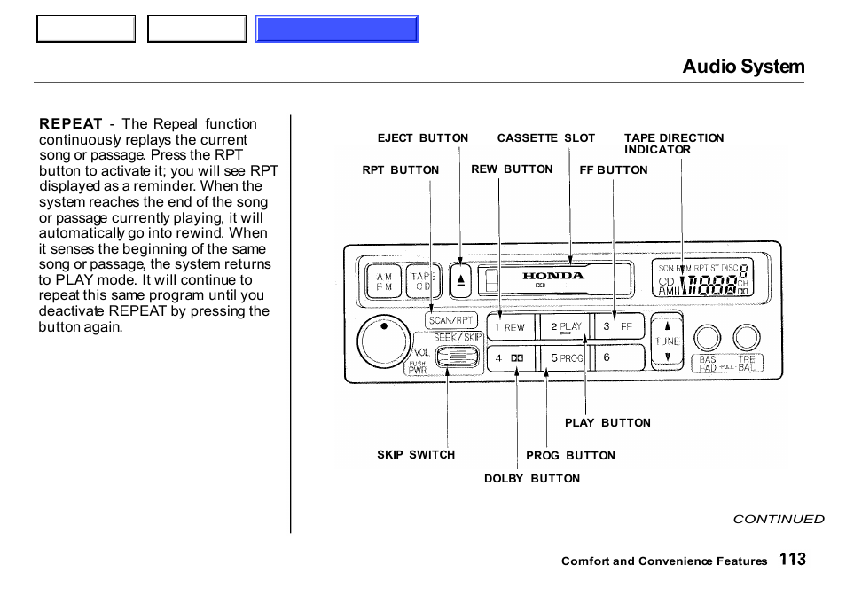 Audio system | HONDA 2000 CR-V - Owner's Manual User Manual | Page 117 / 322