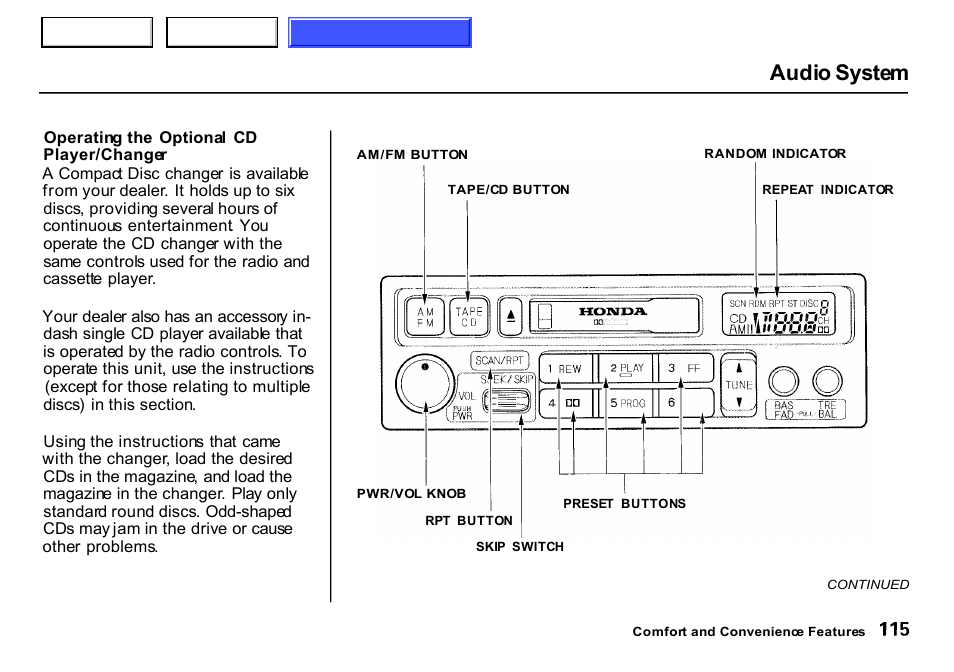 Audio system | HONDA 2000 CR-V - Owner's Manual User Manual | Page 119 / 322