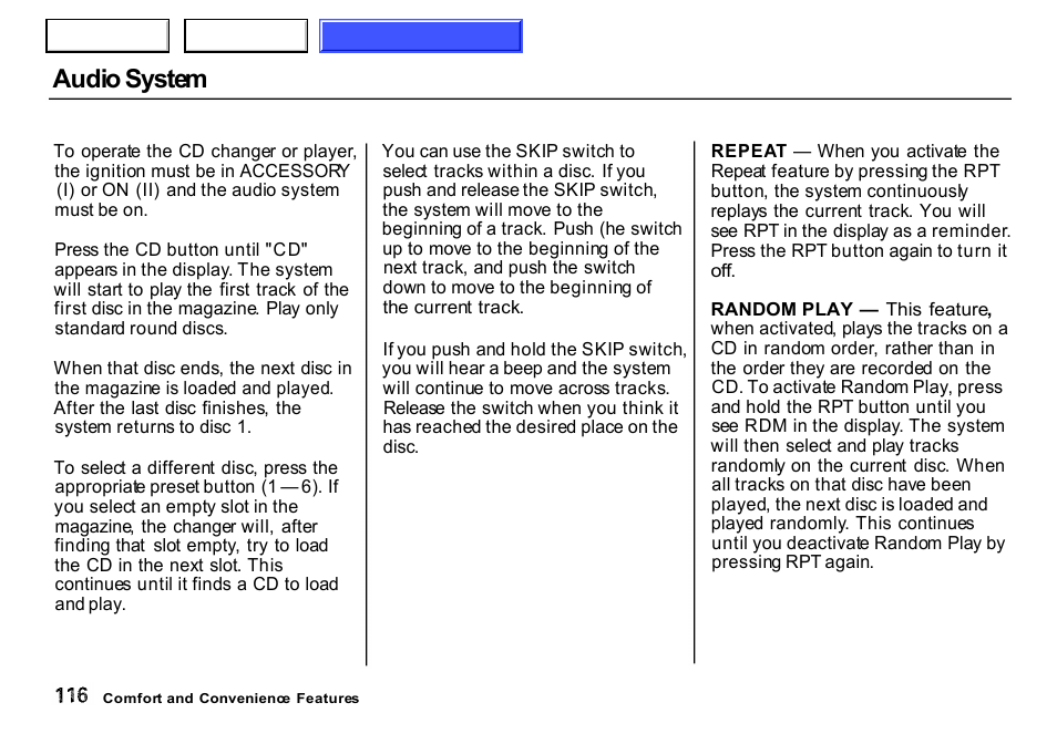 Audio system | HONDA 2000 CR-V - Owner's Manual User Manual | Page 120 / 322