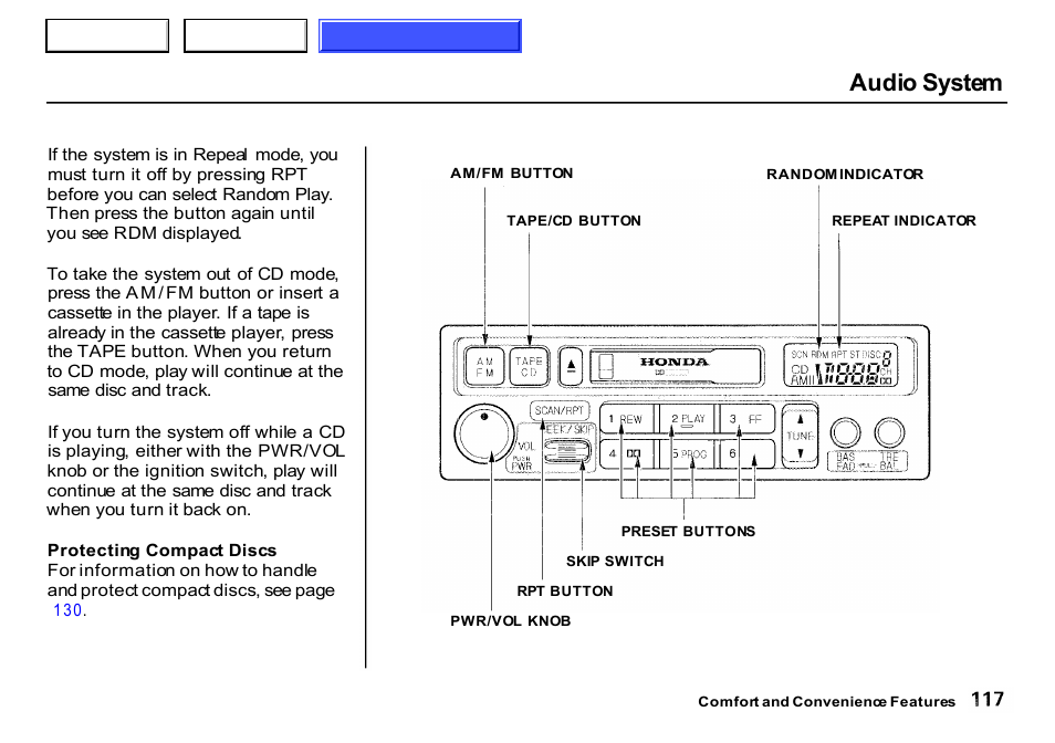 Audio system | HONDA 2000 CR-V - Owner's Manual User Manual | Page 121 / 322