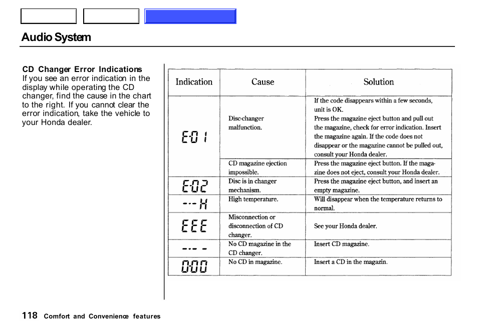 Audio system | HONDA 2000 CR-V - Owner's Manual User Manual | Page 122 / 322