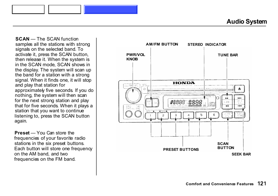 Audio system | HONDA 2000 CR-V - Owner's Manual User Manual | Page 125 / 322