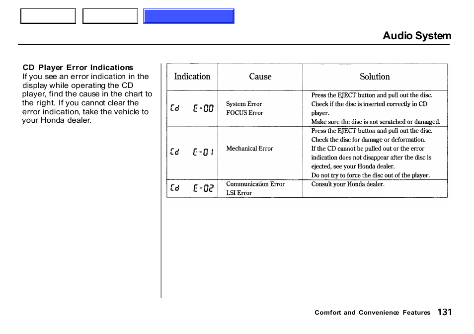 Audio system | HONDA 2000 CR-V - Owner's Manual User Manual | Page 135 / 322