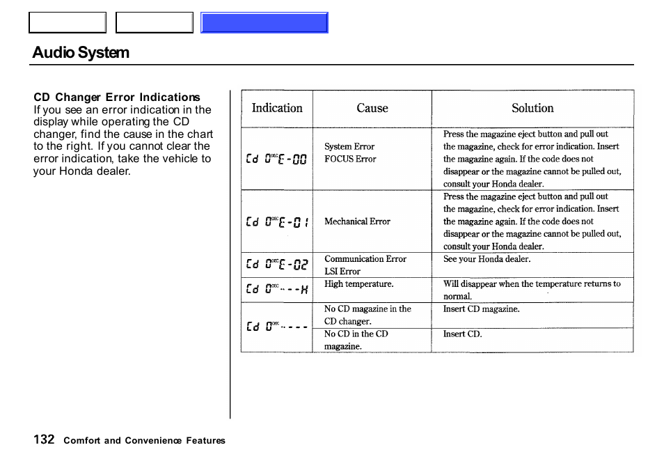 Audio system | HONDA 2000 CR-V - Owner's Manual User Manual | Page 136 / 322