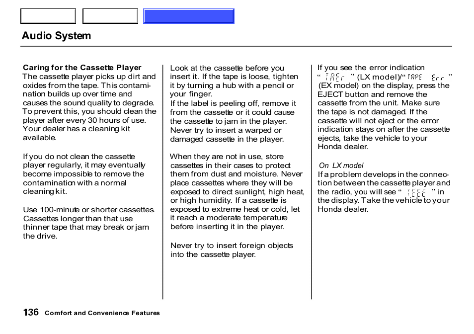 Audio system | HONDA 2000 CR-V - Owner's Manual User Manual | Page 140 / 322