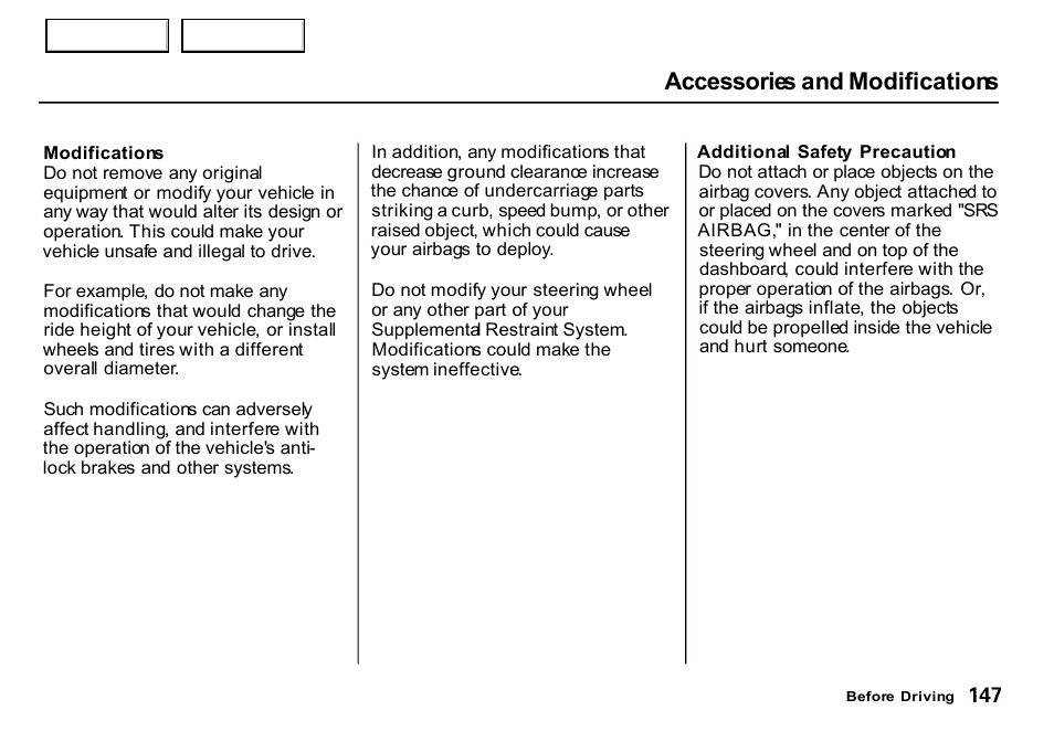 Accessories and modifications | HONDA 2000 CR-V - Owner's Manual User Manual | Page 151 / 322