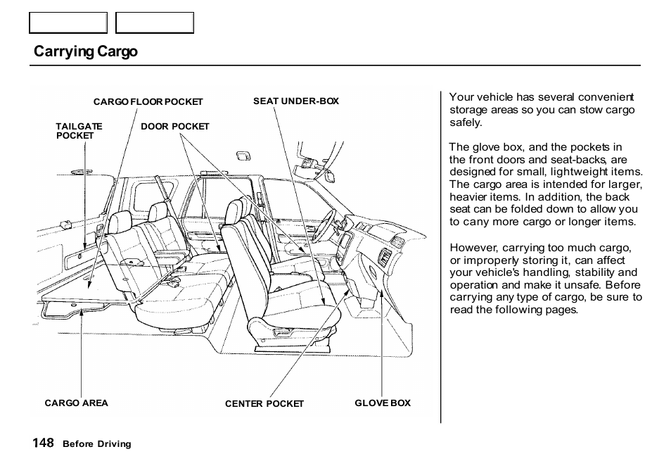 Carrying cargo | HONDA 2000 CR-V - Owner's Manual User Manual | Page 152 / 322