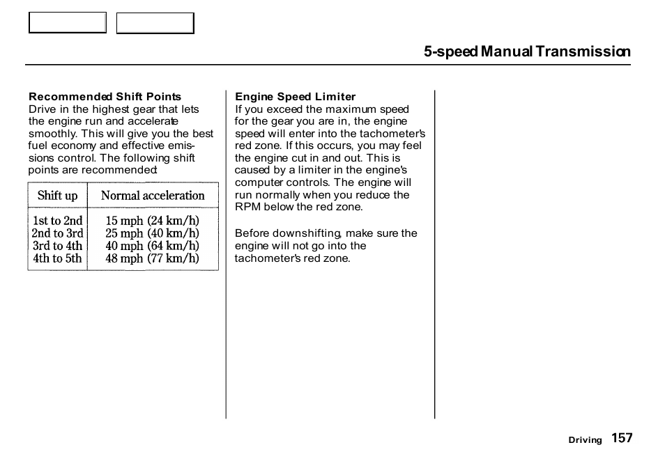 Speed manual transmission | HONDA 2000 CR-V - Owner's Manual User Manual | Page 161 / 322