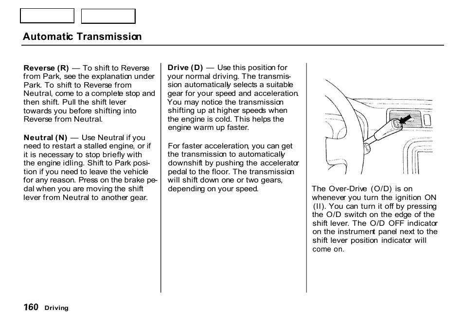 Automatic transmission | HONDA 2000 CR-V - Owner's Manual User Manual | Page 164 / 322