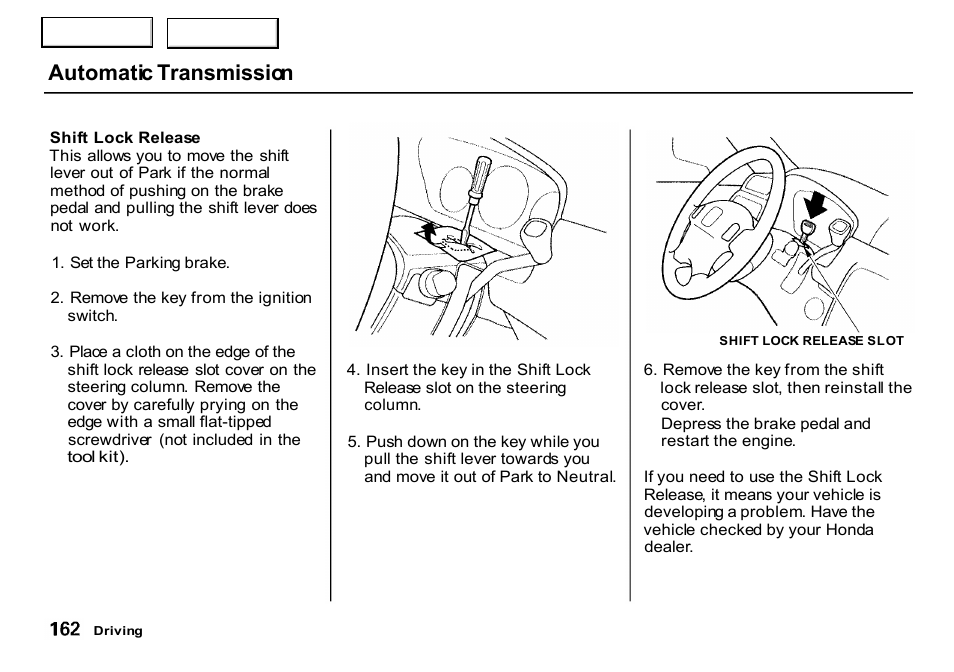 Automatic transmission | HONDA 2000 CR-V - Owner's Manual User Manual | Page 166 / 322