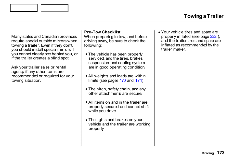 Towing a trailer | HONDA 2000 CR-V - Owner's Manual User Manual | Page 177 / 322