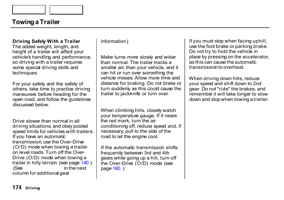 Towing a trailer | HONDA 2000 CR-V - Owner's Manual User Manual | Page 178 / 322