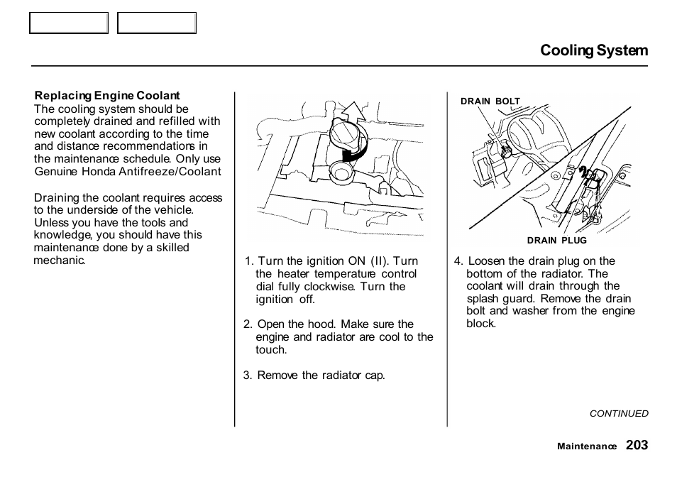 Cooling system | HONDA 2000 CR-V - Owner's Manual User Manual | Page 207 / 322