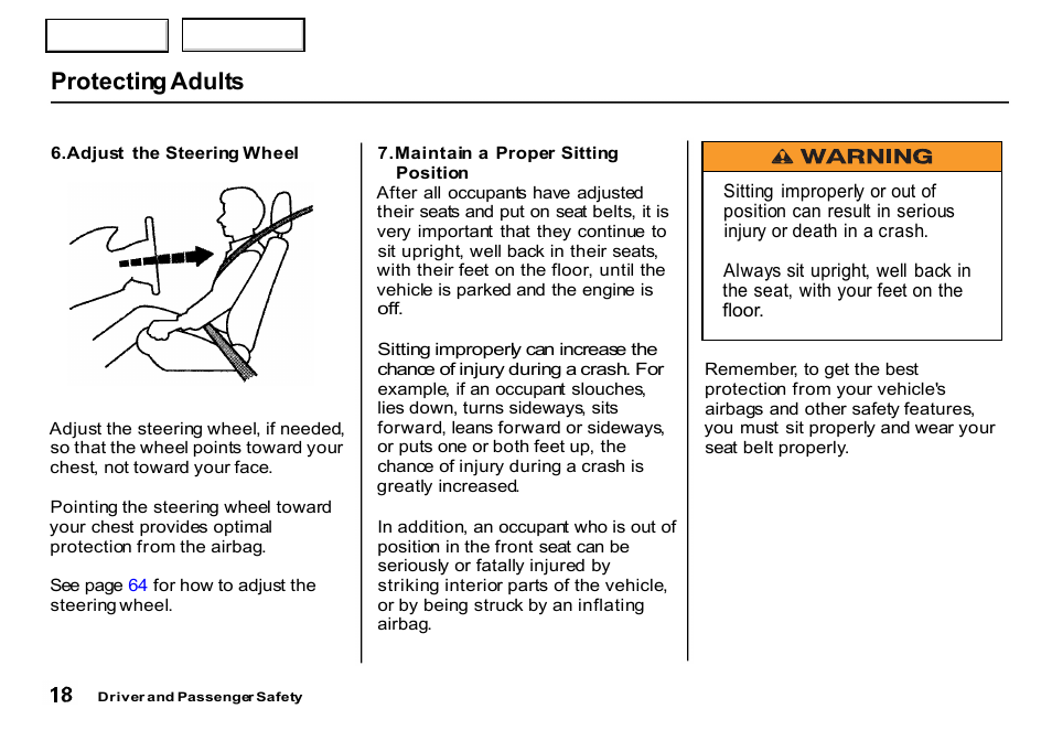 Protecting adults | HONDA 2000 CR-V - Owner's Manual User Manual | Page 22 / 322