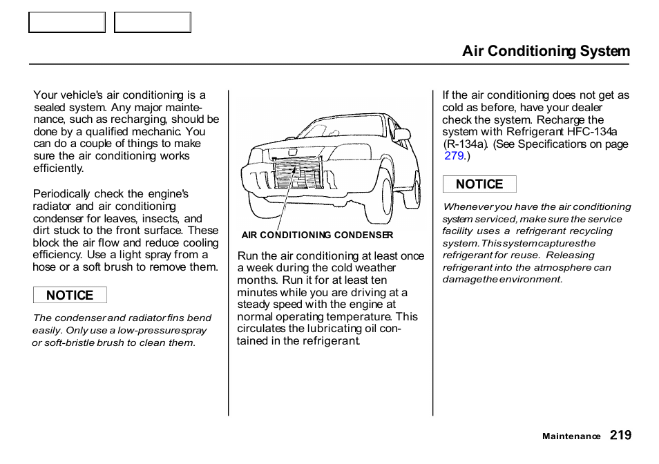 Air conditioning system | HONDA 2000 CR-V - Owner's Manual User Manual | Page 223 / 322