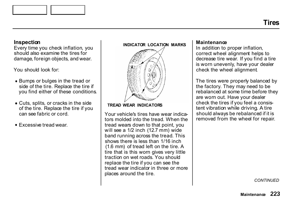 Tires | HONDA 2000 CR-V - Owner's Manual User Manual | Page 227 / 322