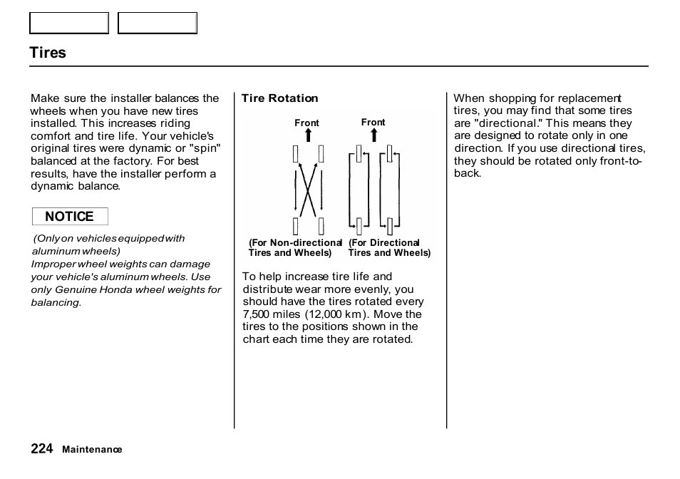 Tires, Notice | HONDA 2000 CR-V - Owner's Manual User Manual | Page 228 / 322