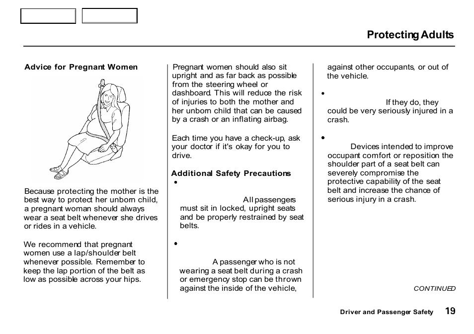 Protecting adults | HONDA 2000 CR-V - Owner's Manual User Manual | Page 23 / 322