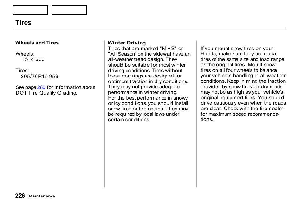 Tires | HONDA 2000 CR-V - Owner's Manual User Manual | Page 230 / 322