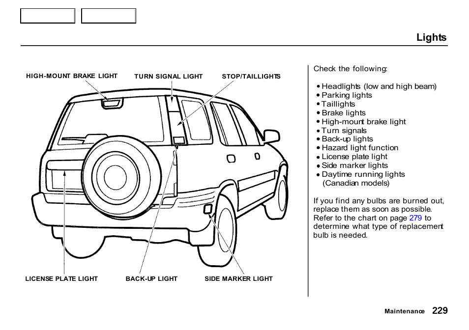 Lights | HONDA 2000 CR-V - Owner's Manual User Manual | Page 233 / 322