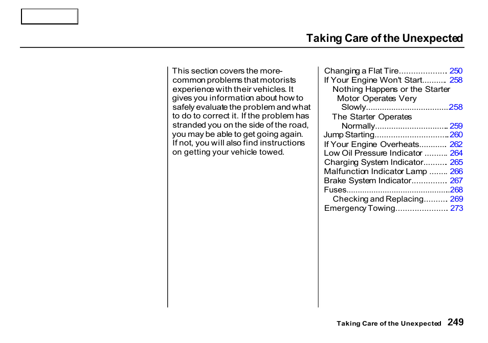 Taking care of the unexpected | HONDA 2000 CR-V - Owner's Manual User Manual | Page 253 / 322