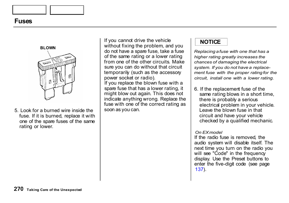 Fuses | HONDA 2000 CR-V - Owner's Manual User Manual | Page 274 / 322