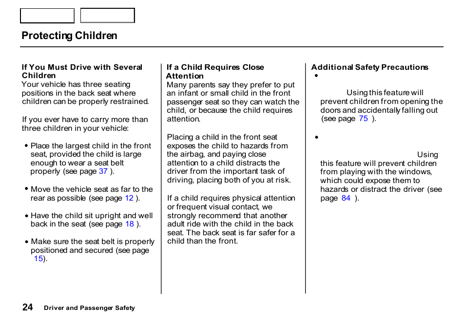 Protecting children | HONDA 2000 CR-V - Owner's Manual User Manual | Page 28 / 322