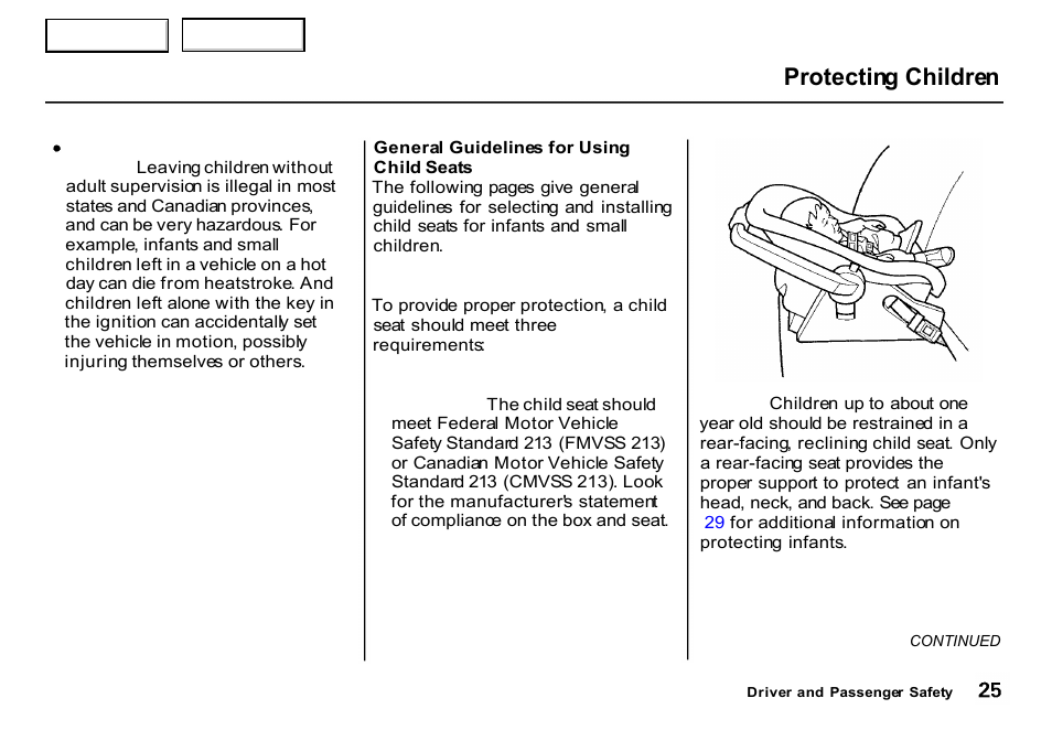 Protecting children | HONDA 2000 CR-V - Owner's Manual User Manual | Page 29 / 322
