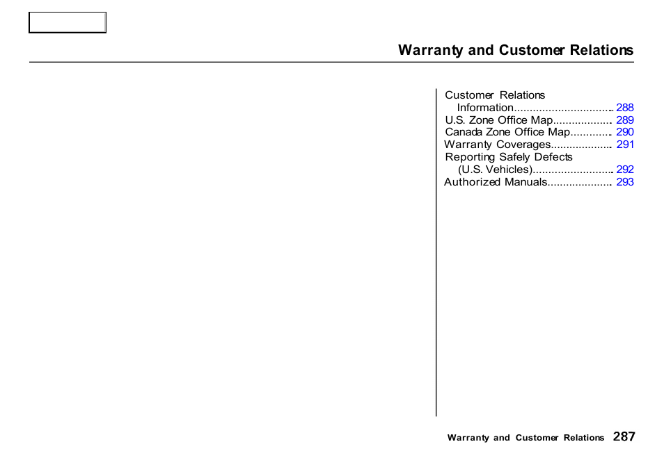 Warranty and customer relations | HONDA 2000 CR-V - Owner's Manual User Manual | Page 291 / 322