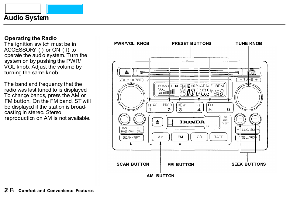 Audio system | HONDA 2000 CR-V - Owner's Manual User Manual | Page 311 / 322
