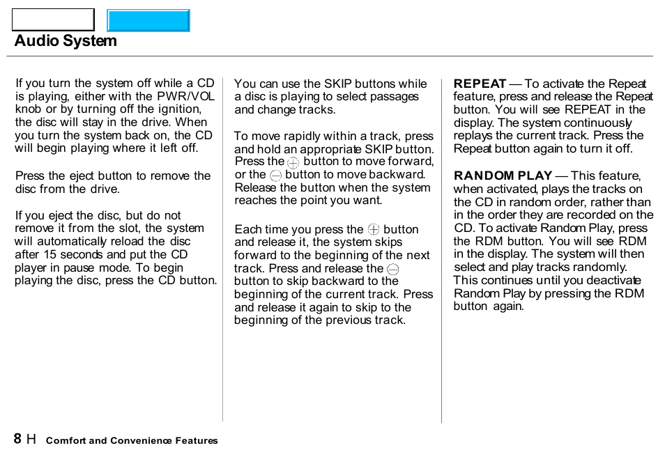 Audio system | HONDA 2000 CR-V - Owner's Manual User Manual | Page 317 / 322